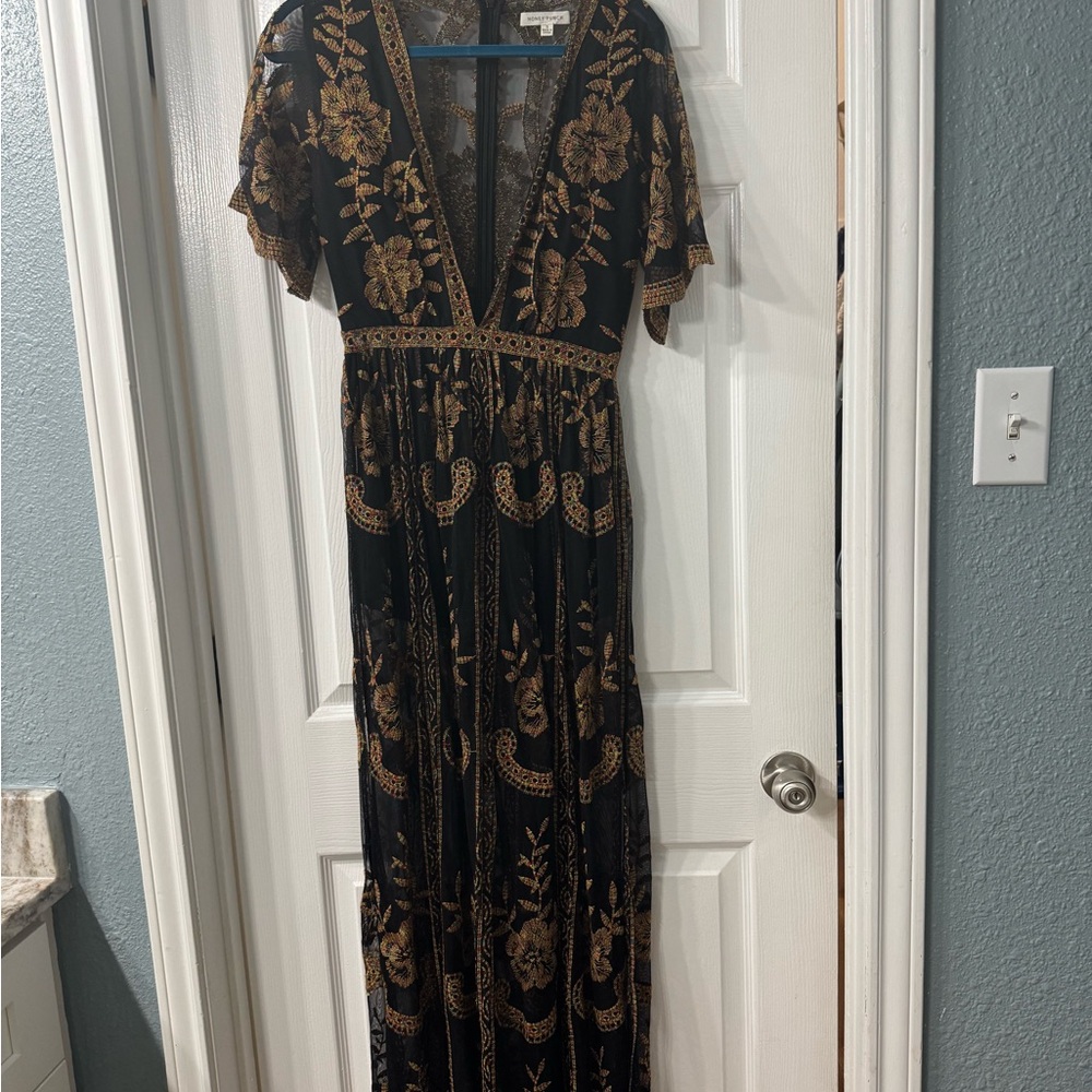 Honey Punch Black Rainbow Maxi Sheer Romper Dress